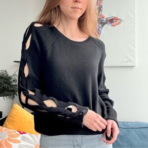 Tess Giberson 100% Cashmere Black Cable Knit Long Sleeve Sweater L